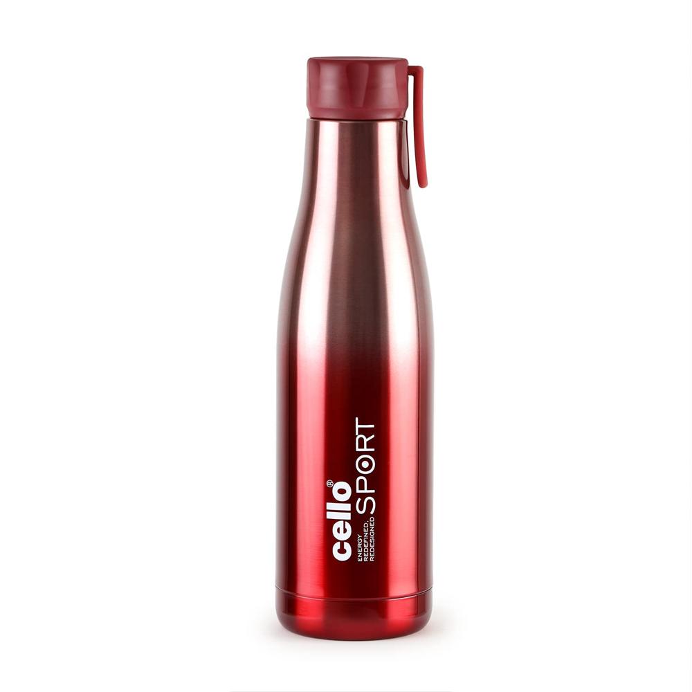 Cello Dazzle Insulated Stainless Steel Water Bottle 600 ml, Red | ISI Certified, Double Walled, 24 Hours Hot & Cold Vacuum Insulated Flask Water Bottle | Leak Proof Screw Cap Thermosteel Bottle