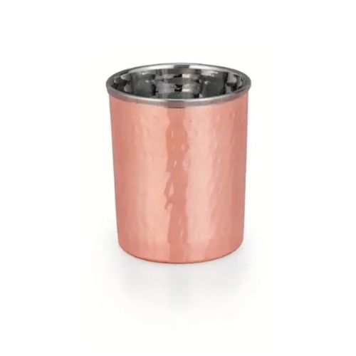 "Handcrafted Steel-Copper Dual-Layer Tumbler Glass With Hammered Copper Exterior And Polished Stainless Steel Interior" - Capacity: 350 Milliliter (Ml)