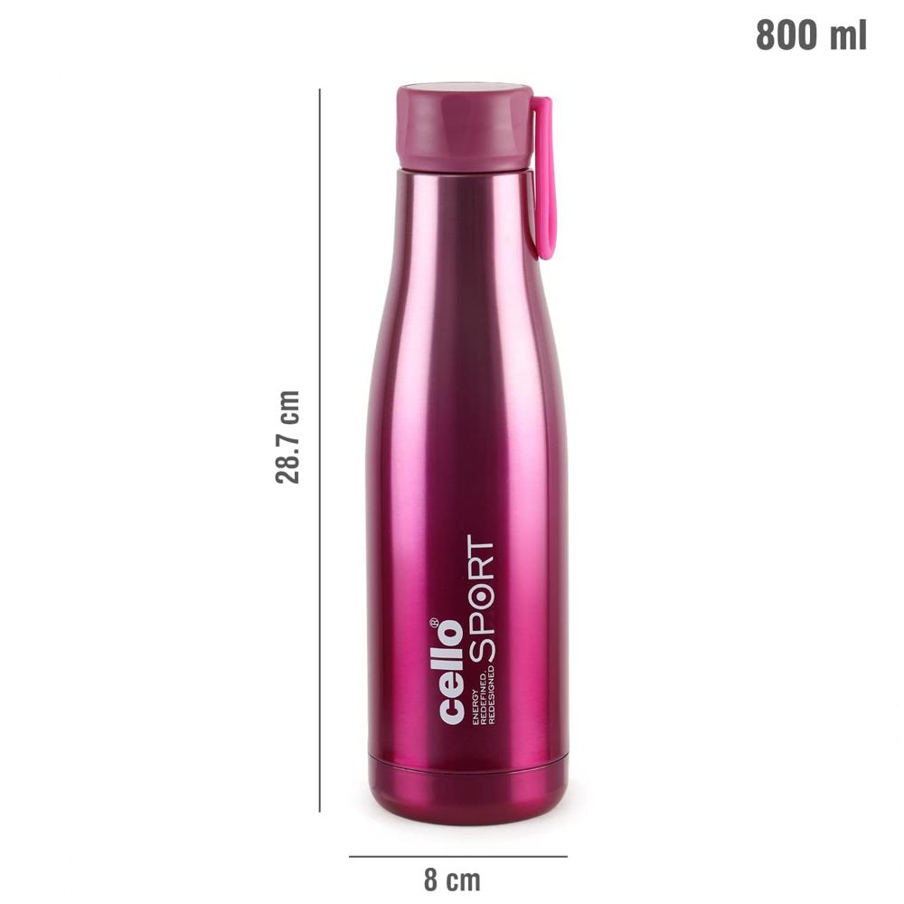 Cello Dazzle Insulated Stainless Steel Water Bottle 800 ml, Pink | ISI Certified, Double Walled, 24 Hours Hot & Cold Vacuum Insulated Flask Water Bottle | Leak Proof Screw Cap Thermosteel Bottle