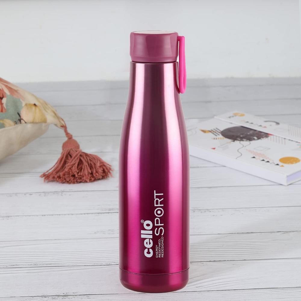 Cello Dazzle Insulated Stainless Steel Water Bottle 800 ml, Pink | ISI Certified, Double Walled, 24 Hours Hot & Cold Vacuum Insulated Flask Water Bottle | Leak Proof Screw Cap Thermosteel Bottle
