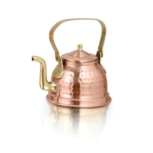 "Handcrafted Pure Copper Hammered Tea Kettle With Vintage Polished Brass Handle And S-Spout Accent" - Capacity: 250 Milliliter (Ml)