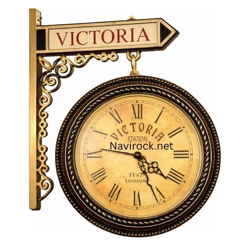 Vintage Double Sided Wall Clock Victoria Station Style Antique Railway Hanging Clock For Home, Office, Living Room Decor (black & Gold Finish) - Features: Handmade