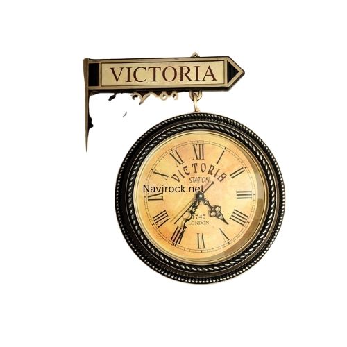 Vintage Double Sided Wall Clock Victoria Station Style Antique Railway Hanging Clock for Home, Office, Living Room Decor (Black & Gold Finish)