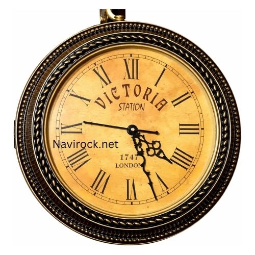 Vintage Double Sided Wall Clock Victoria Station Style Antique Railway Hanging Clock for Home, Office, Living Room Decor (Black & Gold Finish)