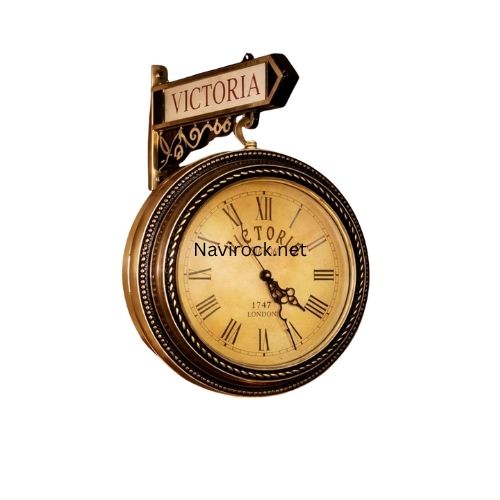 Vintage Double Sided Wall Clock Victoria Station Style Antique Railway Hanging Clock for Home, Office, Living Room Decor (Black & Gold Finish)