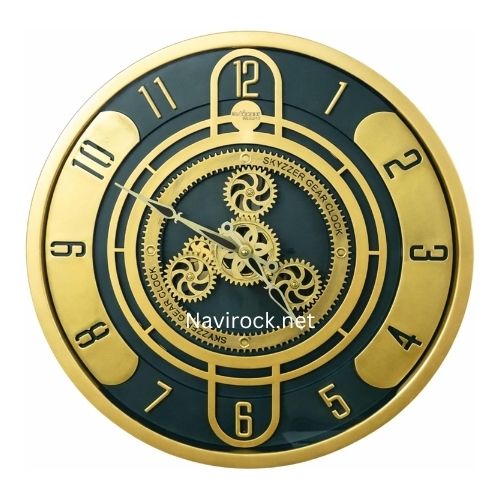 Modern Style Round Luxury Moving Gears Wall Clock Premium Metal Finish Vintage Look for Living Room, Office & Home Decor 17.5 Inch