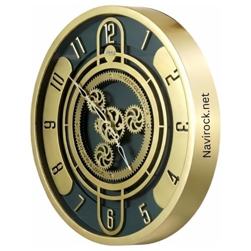 Modern Style Round Luxury Moving Gears Wall Clock Premium Metal Finish Vintage Look for Living Room, Office & Home Decor 17.5 Inch