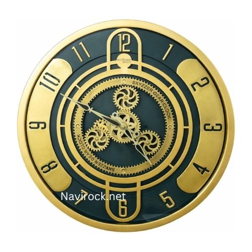 Modern Style Round Luxury Moving Gears Wall Clock Premium Metal Finish Vintage Look for Living Room, Office & Home Decor 17.5 Inch