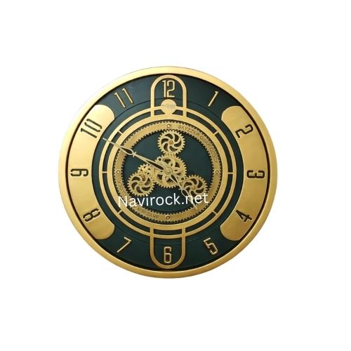 Modern Style Round Luxury Moving Gears Wall Clock Premium Metal Finish Vintage Look for Living Room, Office & Home Decor 17.5 Inch