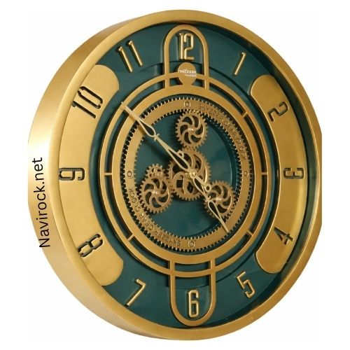 Modern Style Round Luxury Moving Gears Wall Clock Premium Metal Finish Vintage Look for Living Room, Office & Home Decor 17.5 Inch