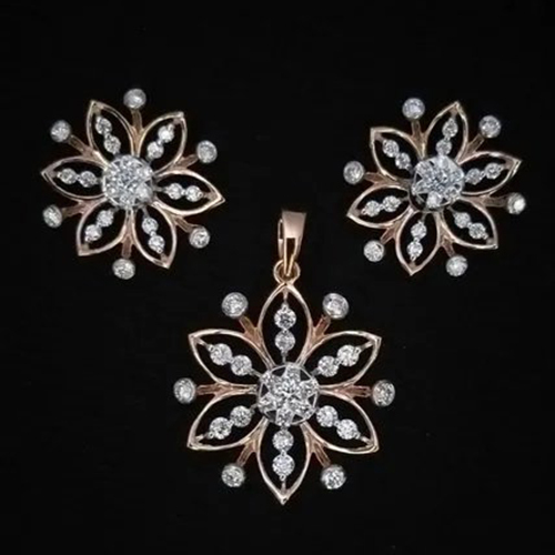 Crystal Diamond Pendant Set - Color: Silver
