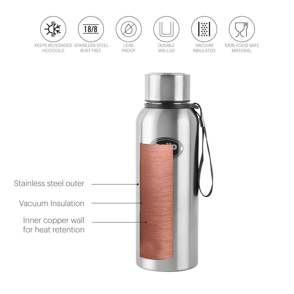 Cello Kent 750 Insulated Stainless Steel Flask 750 ml Silver | Double Wall, Vacuum Insulated, 24 Hrs Hot & Cold | Leakproof, Rust Proof Hot Water Flask for Office, Gym, Travel, Picnic & Daily Use