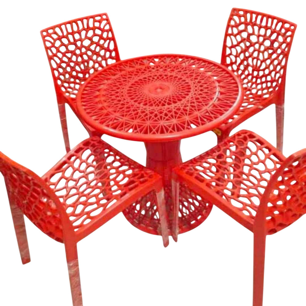 Red Plastic Outdoor Table And Chair Set