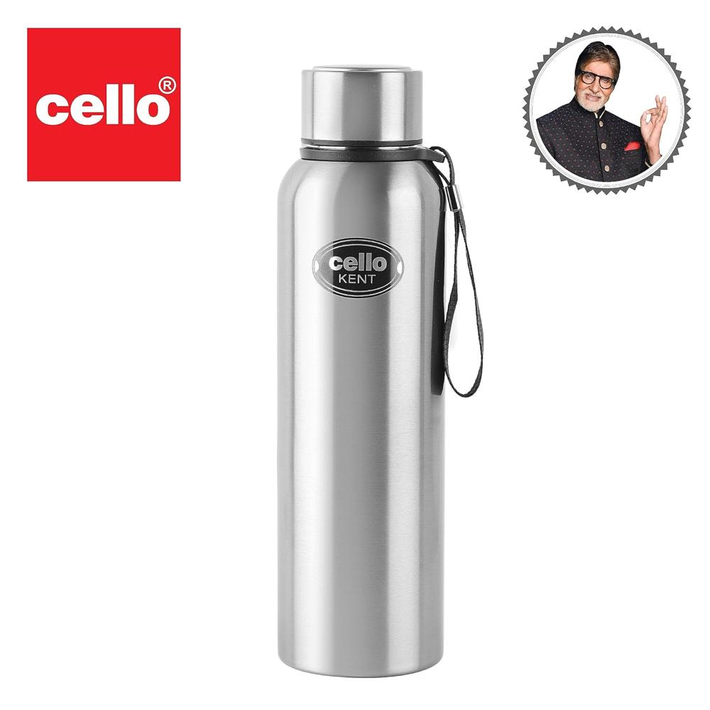 Cello Kent 900 Insulated Stainless Steel Flask 900 ml Silver | Double Wall, Vacuum Insulated, 24 Hrs Hot & Cold | Leakproof, Rust Proof Hot Water Flask for Office, Gym, Travel, Picnic & Daily Use