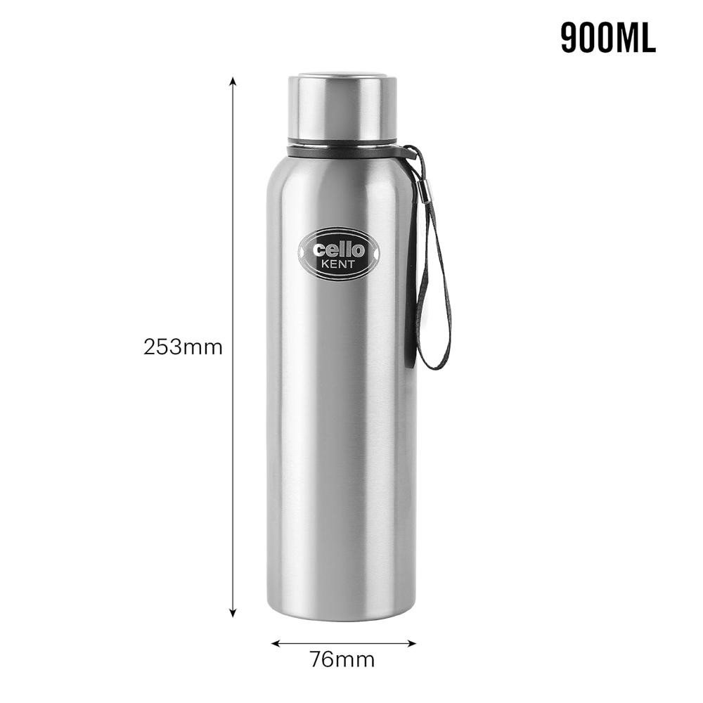 Cello Kent 900 Insulated Stainless Steel Flask 900 ml Silver | Double Wall, Vacuum Insulated, 24 Hrs Hot & Cold | Leakproof, Rust Proof Hot Water Flask for Office, Gym, Travel, Picnic & Daily Use