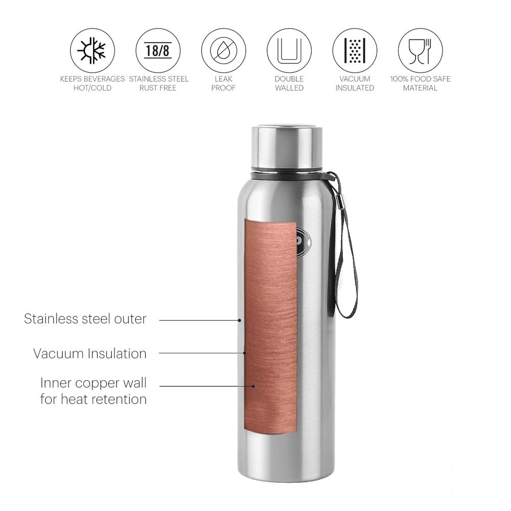 Cello Kent 900 Insulated Stainless Steel Flask 900 ml Silver | Double Wall, Vacuum Insulated, 24 Hrs Hot & Cold | Leakproof, Rust Proof Hot Water Flask for Office, Gym, Travel, Picnic & Daily Use