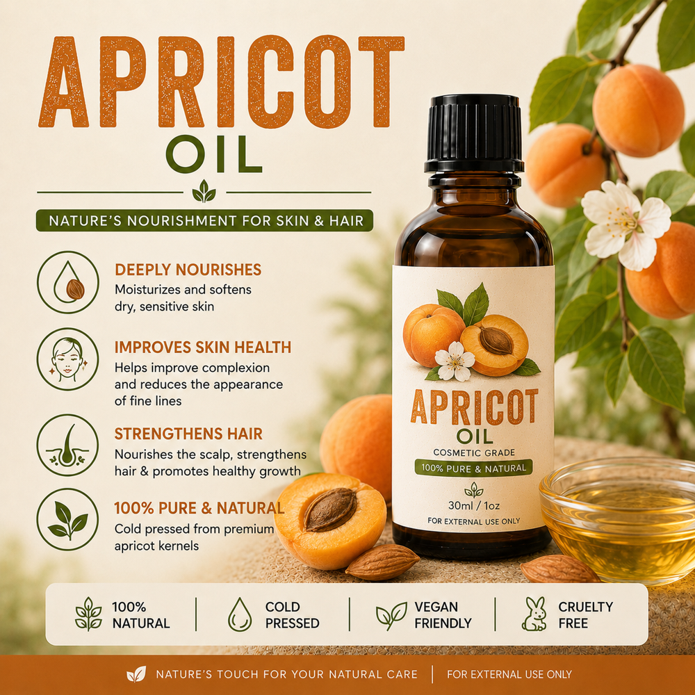 Apricot Cold Pressed Oil - 100% Pure Apricot Kernel, 100-500 ml, Pale Yellow | Cold Pressed, Rich in Vitamins A, E & C, Mild Nutty Fragrance, Cruelty-Free