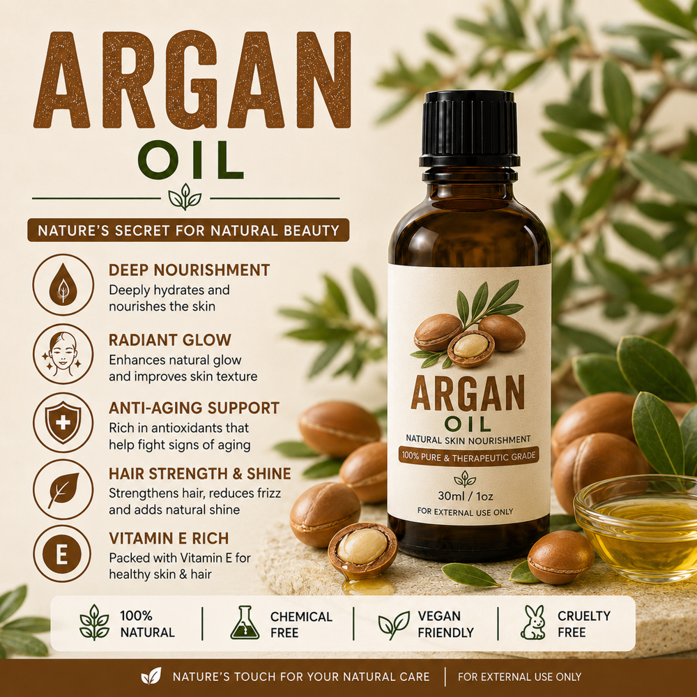 Argan Cold Pressed Oil - 30 ml, Glass Dropper Bottle, Golden Yellow | Moisturizing, Anti-Aging, Non-Comedogenic, Unrefined