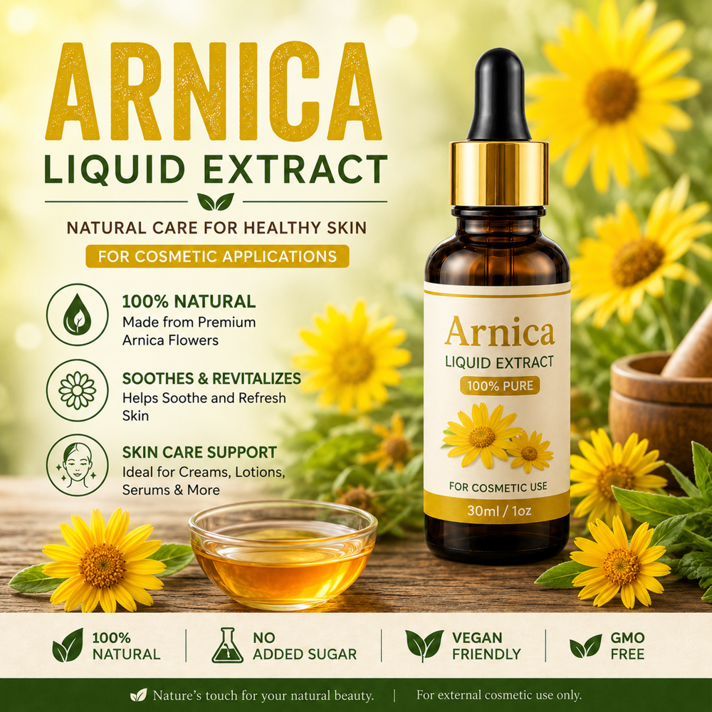 Arnica Liquid Extract - Pure Arnica Montana Flower 99% Potency Golden Amber | Anti-Inflammatory Skin Revitalizer Mild Herbal Aroma