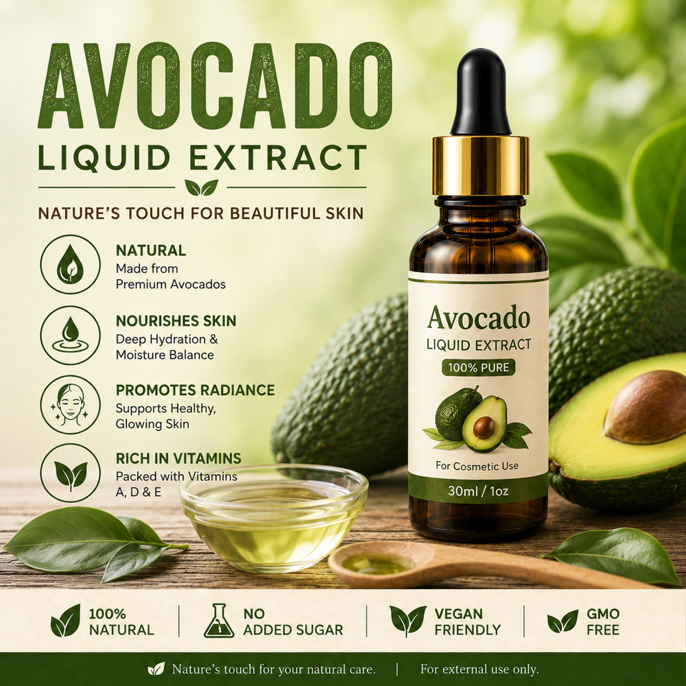 Avocado Liquid Extract - Cold-Pressed Persea americana 99% Purity Pale Yellow to Golden | Natural Chemical-Free Non-GMO Nutrient-Rich
