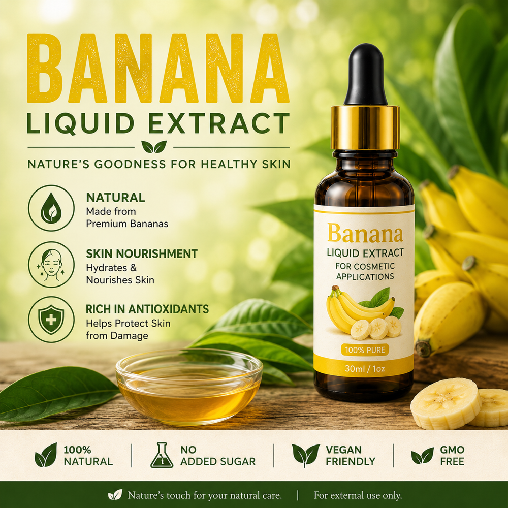 Banana Liquid Extract - Pure Musa Paradisiaca, Pale Yellow to Golden, Cold Pressed/Solvent Extraction | Natural Flavor, Preservative-Free, GMO-Free, High Aroma Strength, Water Soluble, Alcohol-Free