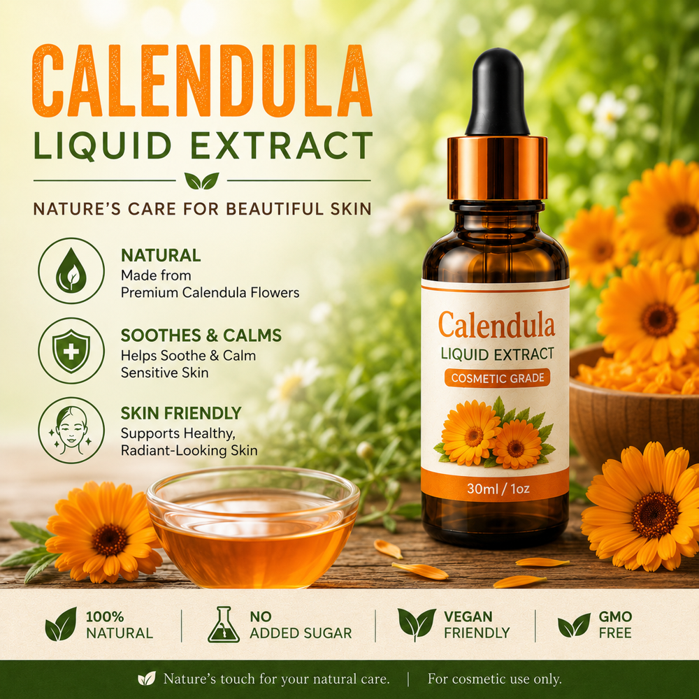 Calendula Liquid Extract - Hydroalcoholic Solvent Extract Amber to Golden Brown 100ml-500ml | Anti-Inflammatory Water Soluble Paraben-Free