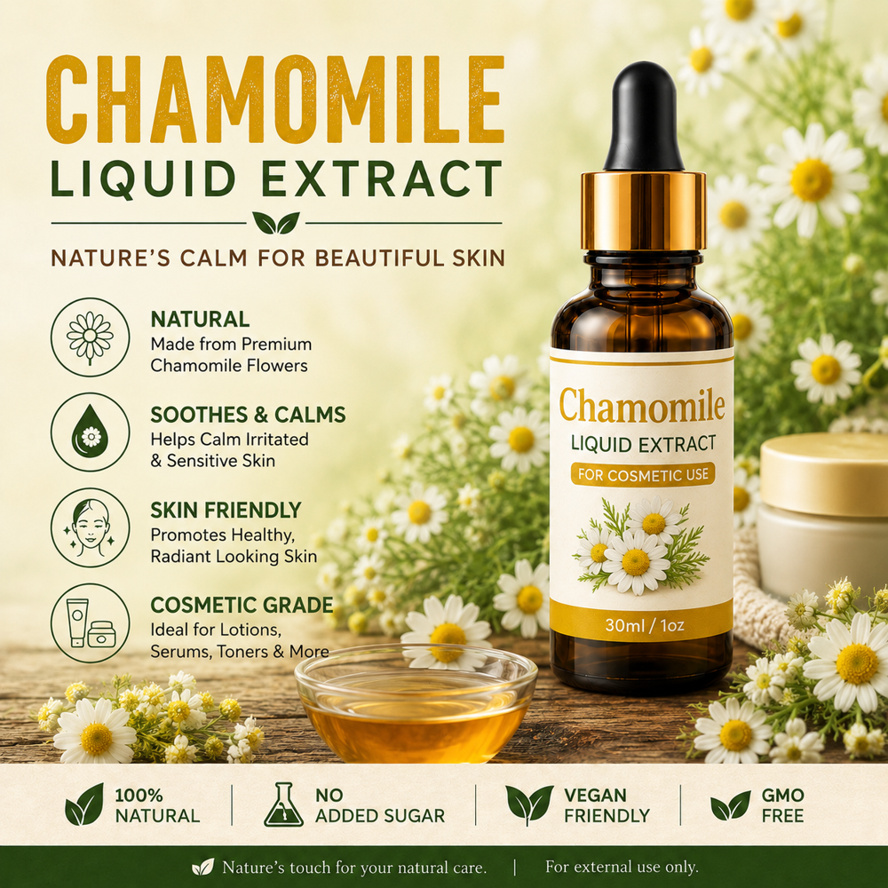 Chamomile Liquid Extract - Matricaria Chamomilla Flower 98% Purity Golden Yellow | Natural Non-GMO Gluten-Free Vegan Aromatic