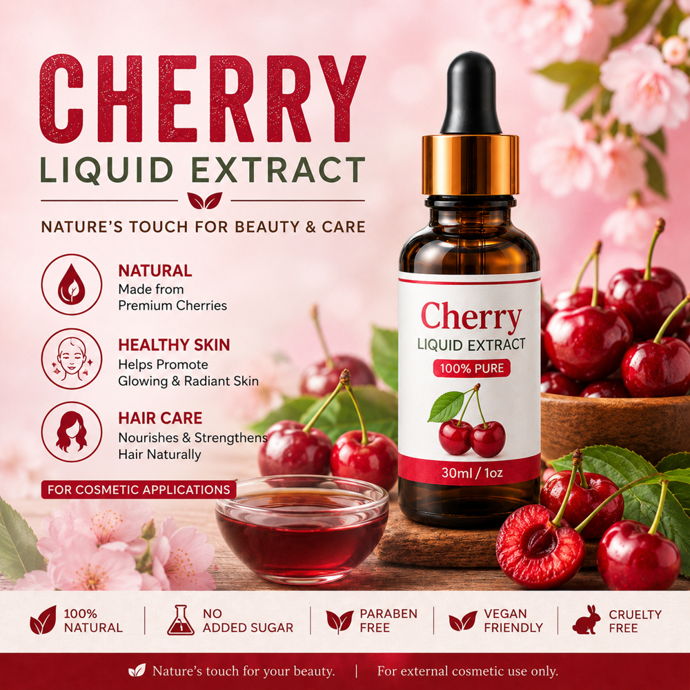 Cherry Liquid Extract - Prunus Avium Fruit, 99% Purity, Dark Reddish-Brown | Water Alcohol Soluble, No Additives, Food Grade