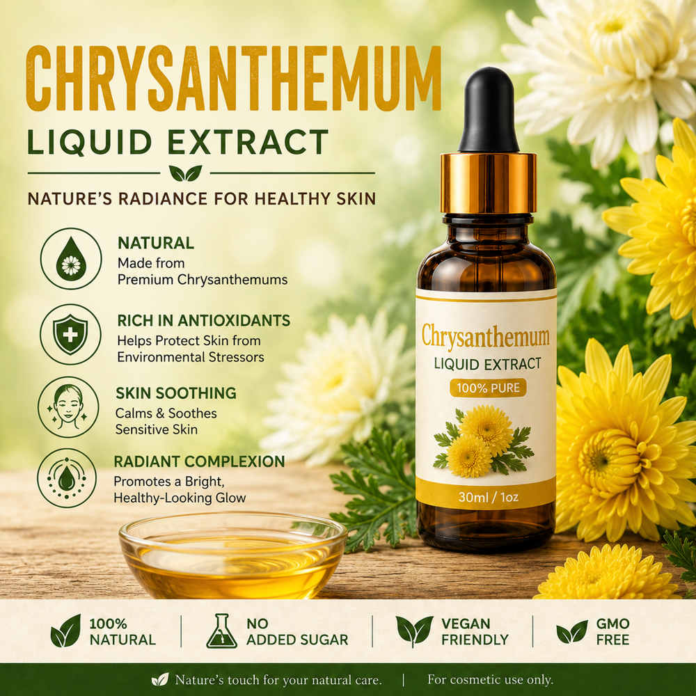 Chrysanthemum Liquid Extract - Chrysanthemum Indicum Flower Light Golden Yellow Soluble in Water and Alcohol Non-GMO Preservative-Free High Potency