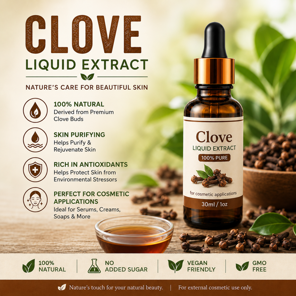 Clove Liquid Extract - Syzygium Aromaticum Buds Amber Liquid Eugenol 85% | Natural No Additives Soluble in Water & Alcohol