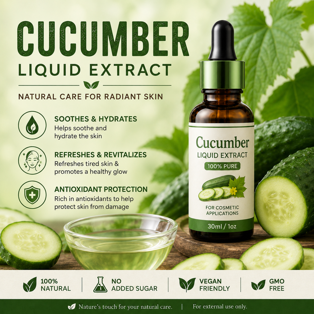 Cucumber Liquid Extract - Solvent Extracted, Pale Green to Colorless, 99% Purity | Natural, Hydrating, Soothing, Microbial Tested