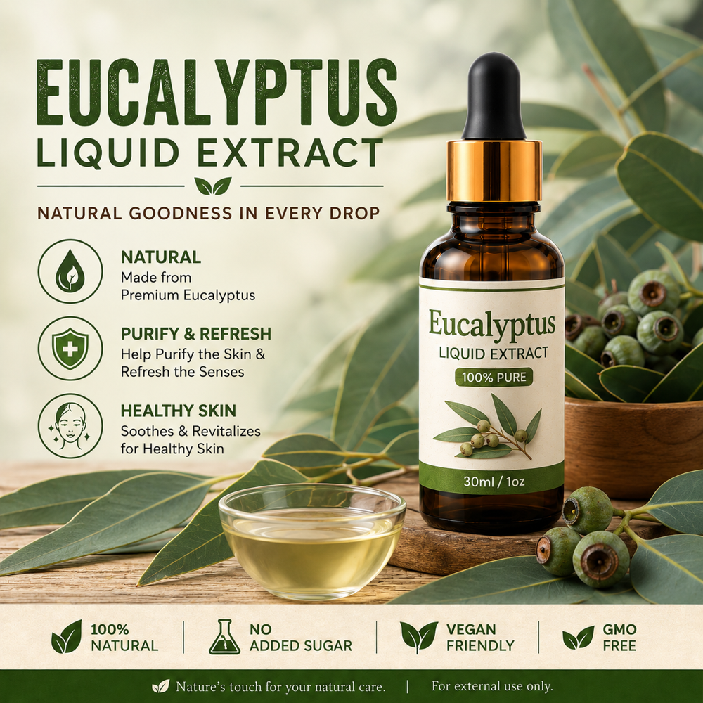 Eucalyptus Liquid Extract - Sealed Amber Glass Bottle 100 ml Golden Brown | Highly Concentrated Natural Antiseptic Aromatic Soluble in Alcohol and Oil