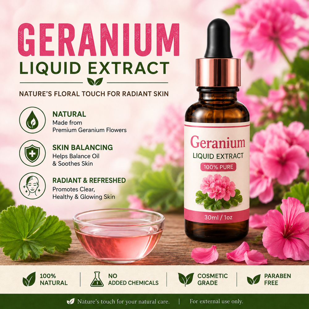 Geranium Liquid Extract - Pelargonium Graveolens Leaves & Flowers Reddish Brown 99-100% Purity | Water & Oil Soluble Allergen-Free Floral Rose Aroma