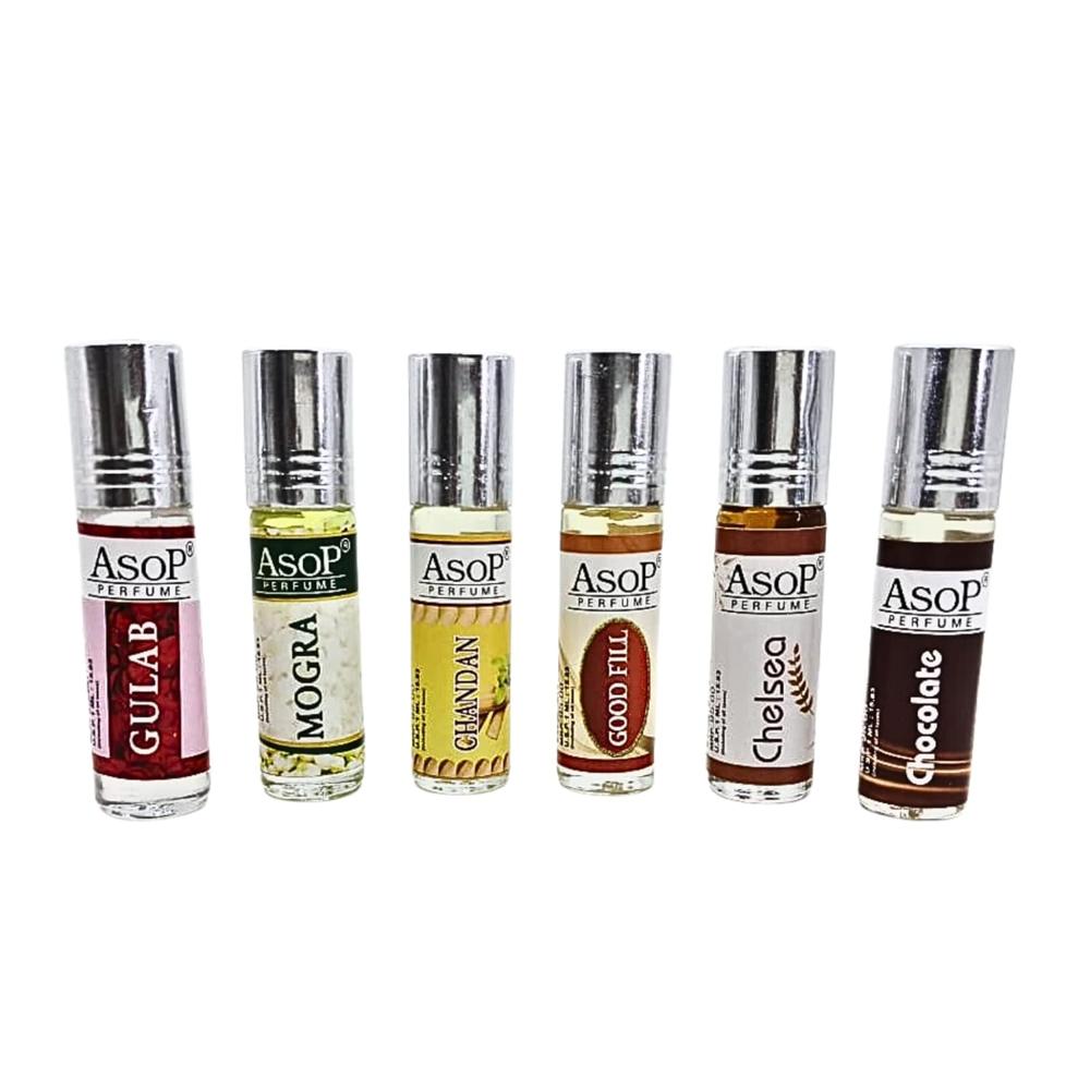 ASOP roll on attar 6ml each gulab, mogra, chandan, goodfeel, chelsea & chocolate 6 ml