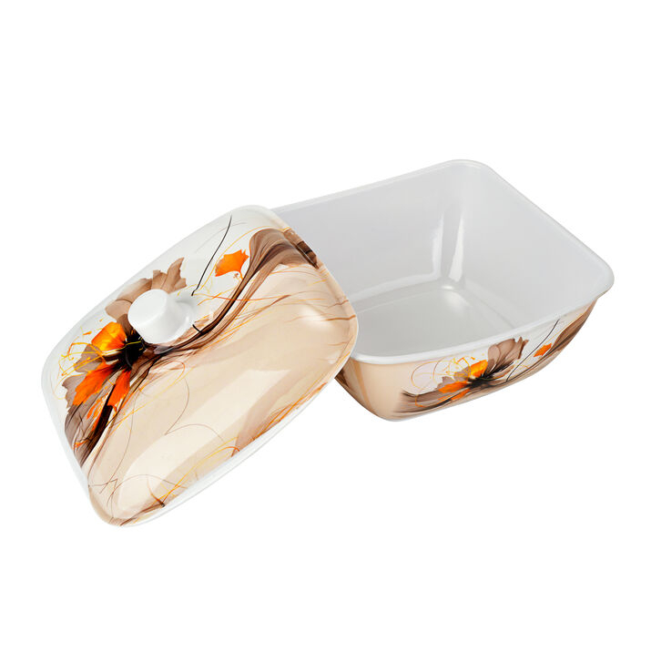 Square Donga With Lid - Glossy White Finish, Printed Design | Good Quality Material For Everyday Use