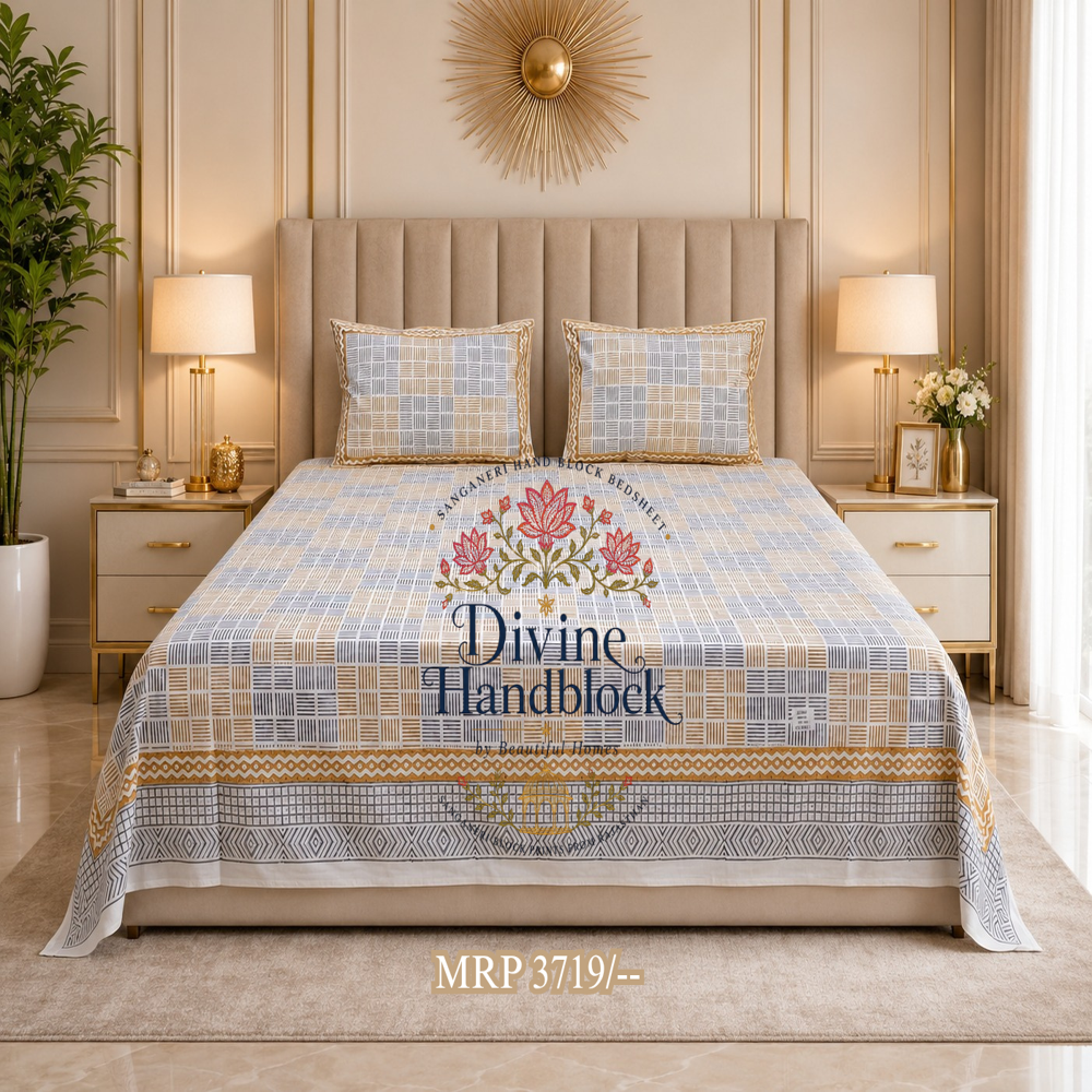 Divine Handblock Premium Sanganeri Hand Block Cotton Bedsheets