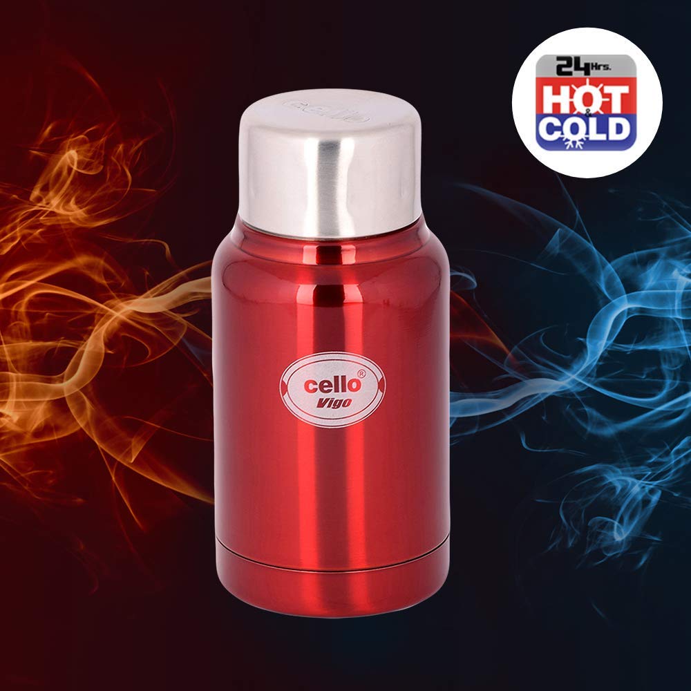Cello Vigo Stainless Steel Flask, Double walled, 180 ml, Red