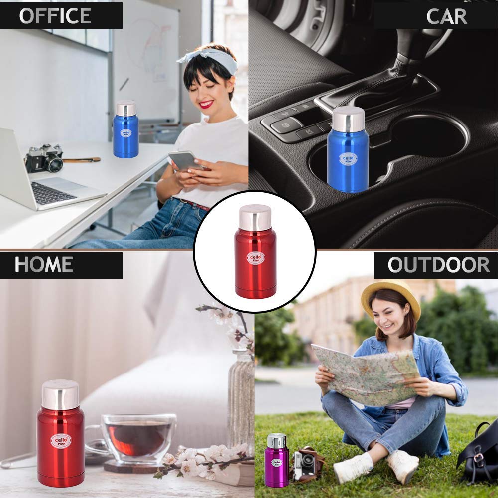 Cello Vigo Stainless Steel Flask, Double walled, 180 ml, Red