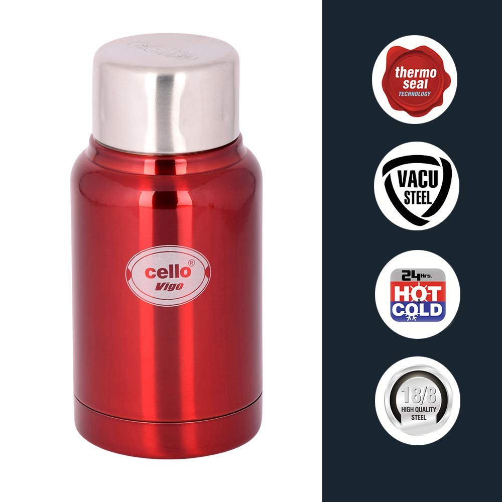 Cello Vigo Stainless Steel Flask, Double walled, 180 ml, Red