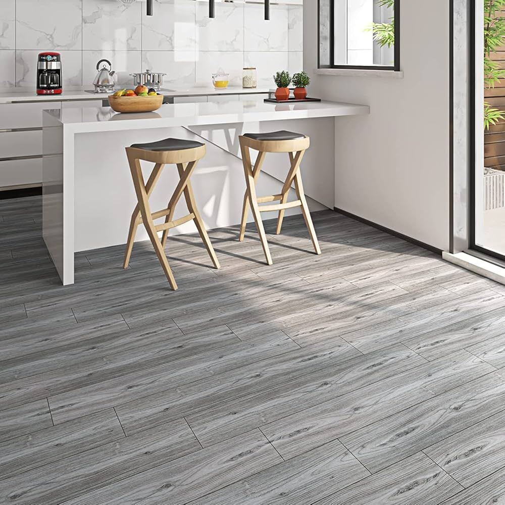 Vinyl Floor Tiles Labour Supplier - Color: Grey Wood Grain Finish
