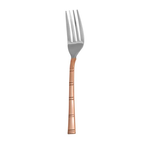 Two-Tone Stainless Steel and Copper-Plated Cutlery Dinner Fork with Grooved Handle.