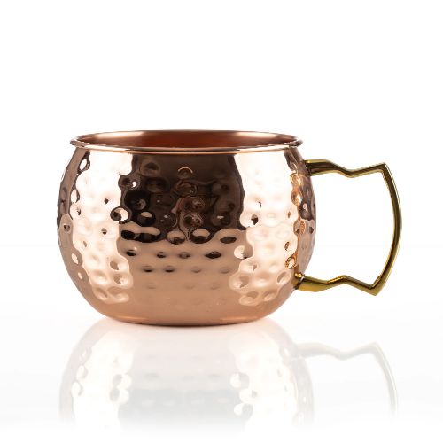 Handcrafted Hammered Pure Copper Barrel Moscow Mule Mug with Food-Grade Stainless Steel Interior Lining and Cast Brass Handle