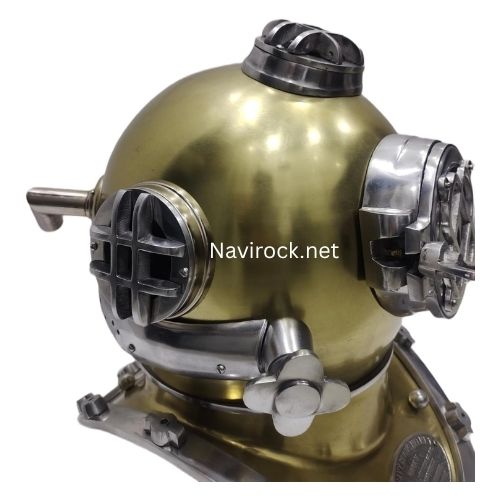 Vintage Brass & Chrome Diver Helmet US Navy Mark V Style Solid Brass Diving Helmet Maritime Nautical Home & Office Decor