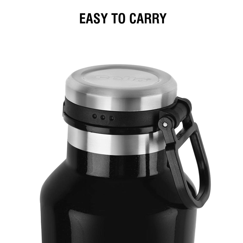Cello One Touch Stainless Steel Double Wall Water Bottle, Hot and Cold, 900ml, Black
