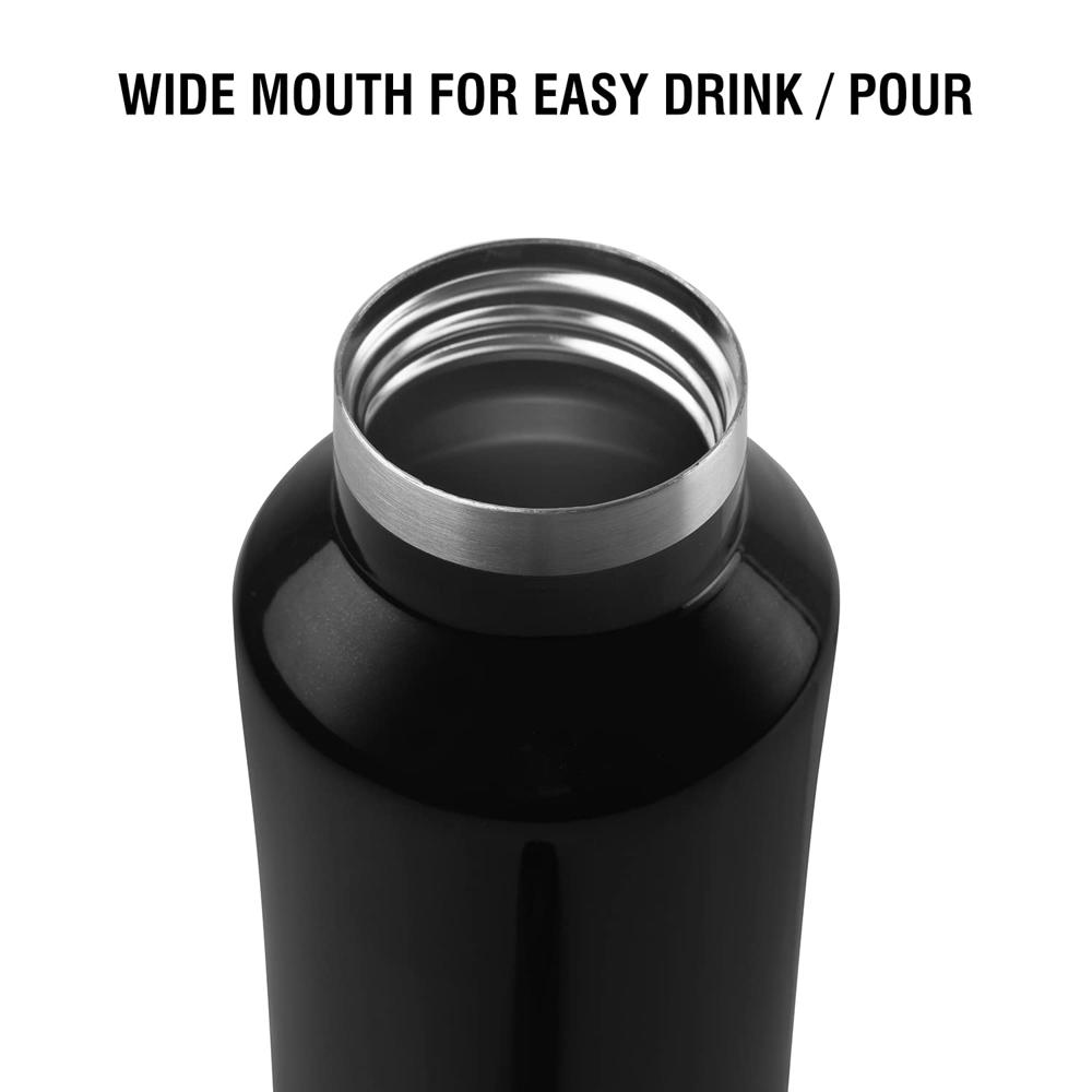 Cello One Touch Stainless Steel Double Wall Water Bottle, Hot and Cold, 600ml, Black