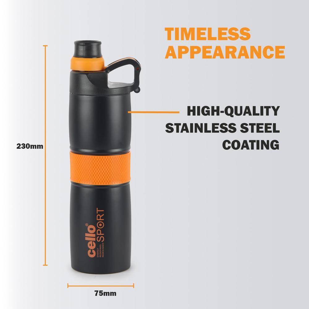 Cello Force Thermosteel Flask with Anti-Slip Grip, 500ml, Orange | Prolongs Hours Hot & Cold | Rust & Leak Proof | Ideal for Office, Gym, Home, Kitchen, Hiking, Trekking, Travel Bottle