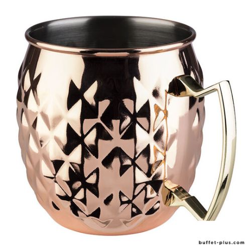 Handcrafted Pure Copper Diamond-Cut Pineapple Moscow Mule Mug with Solid Brass Cast Handle