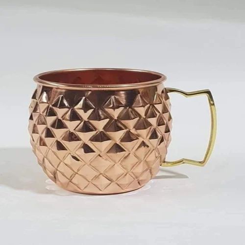 Handcrafted Pure Copper Diamond-Cut Pineapple Moscow Mule Mug with Solid Brass Cast Handle