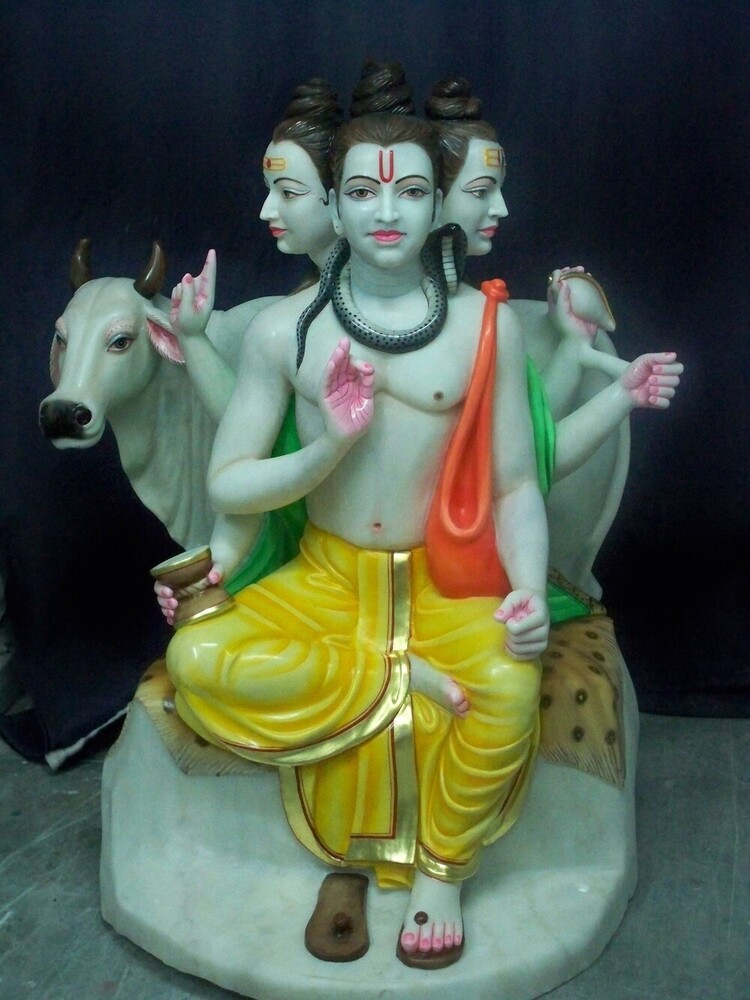 3.6 Ft High Full Figures Carved In White Marble