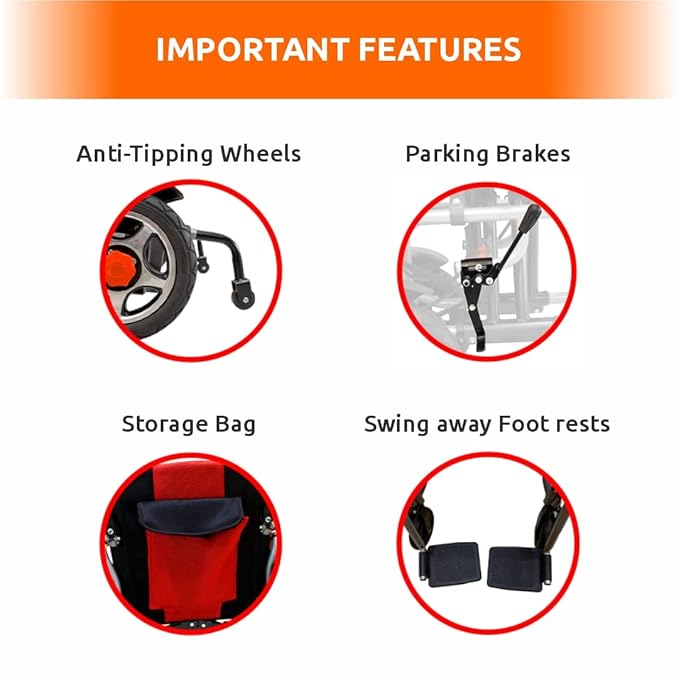 Vissco Zip Lite Premium Electric Wheelchair, Foldable, Lightweight Power Wheelchair for Elderly, EXIDE Battery, 10-15Km Range, 100kg Capacity, Thick Cushion, Compact Travel-Friendly (Red/Black)